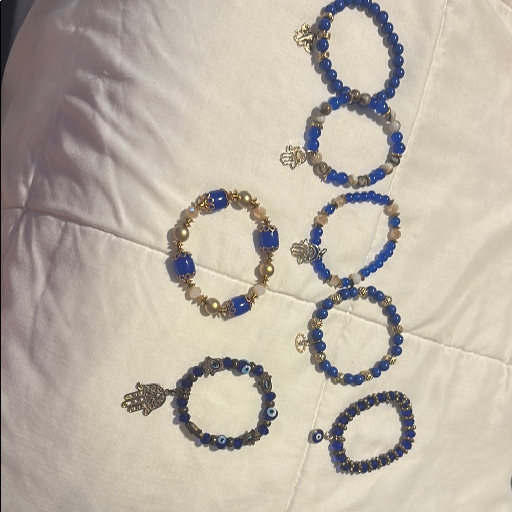 Blue and Gold Beaded Bracelet Set